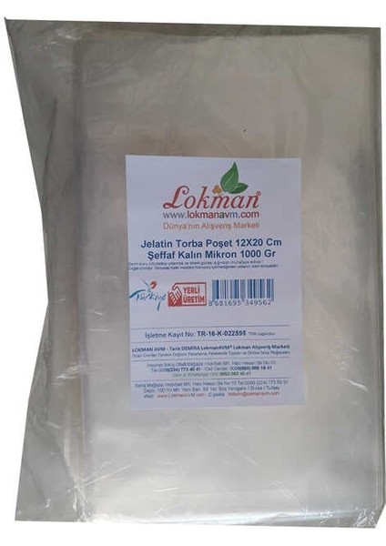 Jelatin Torba Poşet 12X20 cm Şeffaf Kalın Mikron 1000 gr 1 Paket