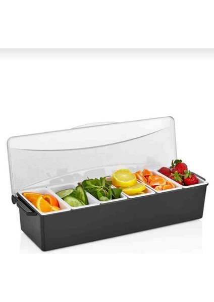 6 Gözlü Sunumluk,kuruyemişlik,konteynır Bar ( 2 Adet 180 ml Füme Polikarbon Plastik Bardak Hediyeli ) fiyatları