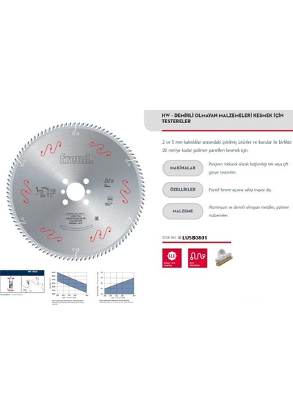 FREUDLU5B 0801 300X30X3,0 mm Alümimyum Testere 96 Diş