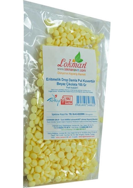 Beyaz Çikolata Eritmelik Drop Damla Pul Kuvertür 100 gr Paket