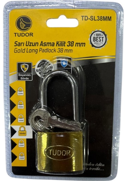 Tudor 38 mm Uzun Sarı Asma Kilit