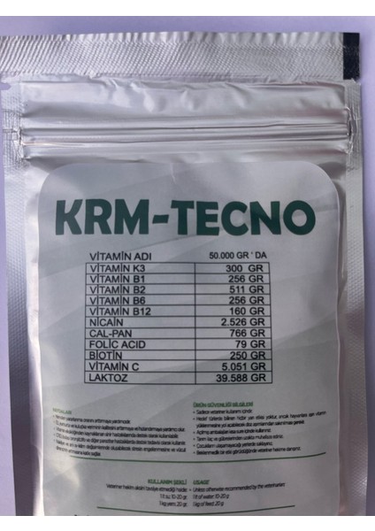 Kanatlı Vitamini Krm-Tecno Kanatlı Hayvan -Civciv Tavuk Kaz Ördek Bıldırcın Vitamini 100GR fiyatları