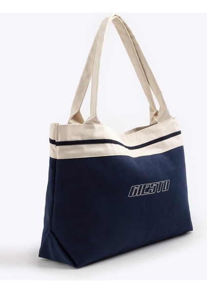 Kumaş Tote Lacivert Çanta