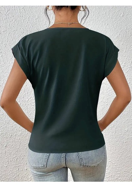 Kadın Kısa Kollu V Yakalı Önden Çapraz Geçmeli Detay Viskon Bluz indirimleri