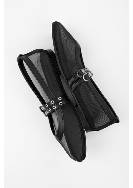 Kadın Melu Siyah Tül Çift Tokalı Babet fiyatları