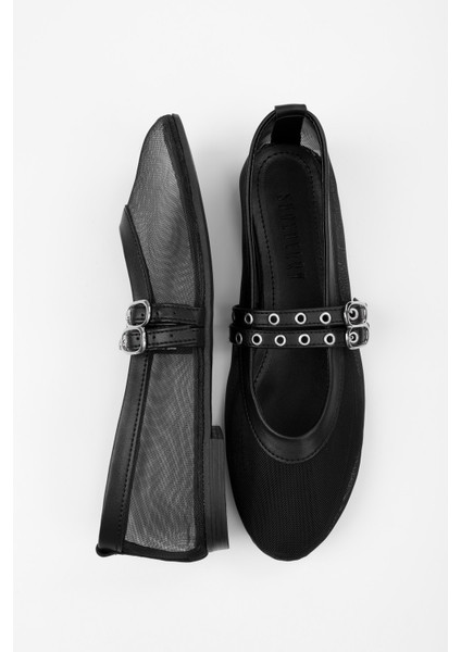 Kadın Melu Siyah Tül Çift Tokalı Babet modelleri