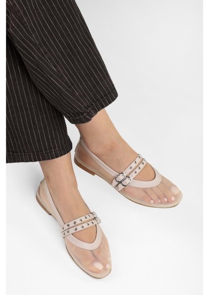 Kadın Melu Ekru Tül Çift Tokalı Babet fırsatları