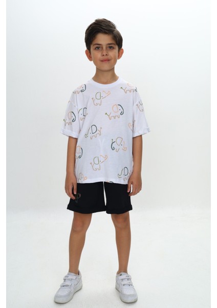 Erkek Çocuk Fil Baskılı Şortlu Takım