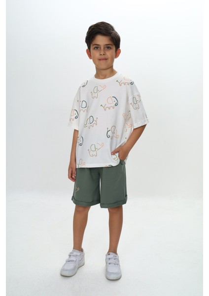 Erkek Çocuk Fil Baskılı Şortlu Takım