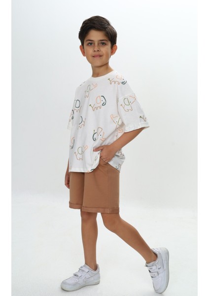 Erkek Çocuk Fil Baskılı Şortlu Takım