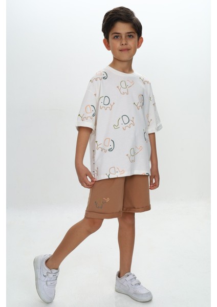 Erkek Çocuk Fil Baskılı Şortlu Takım modelleri
