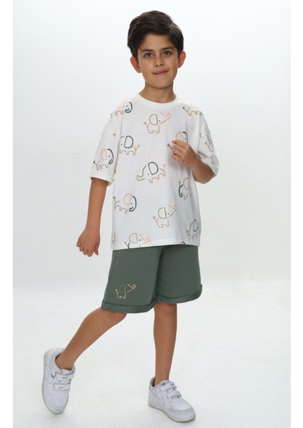 Erkek Çocuk Fil Baskılı Şortlu Takım modelleri