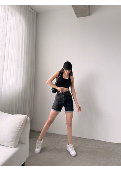Duble Paça Yıkamalı Denim Şort