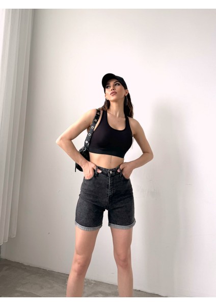 Duble Paça Yıkamalı Denim Şort