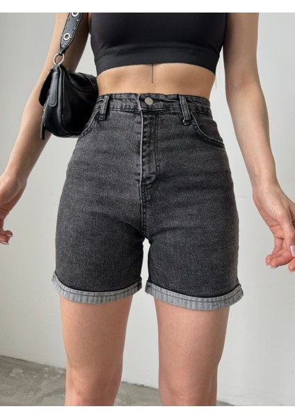 Duble Paça Yıkamalı Denim Şort
