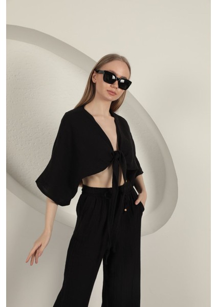 Müslin Kumaş Kimono-Siyah fiyatları