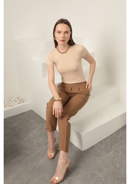 Modal Kumaş Duble Paça Kadın Pantolon-Kahve