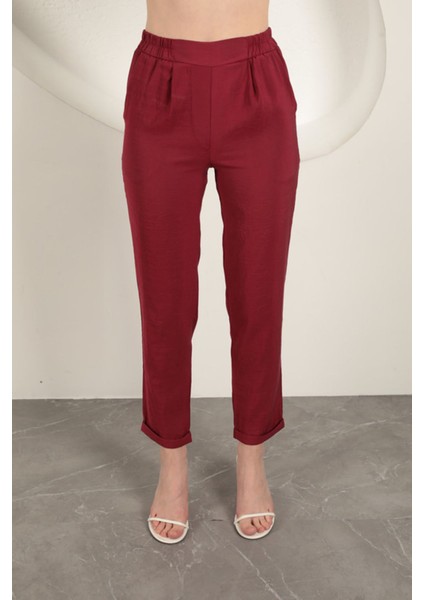 Modal Kumaş Duble Paça Kadın Pantolon-Bordo indirimleri