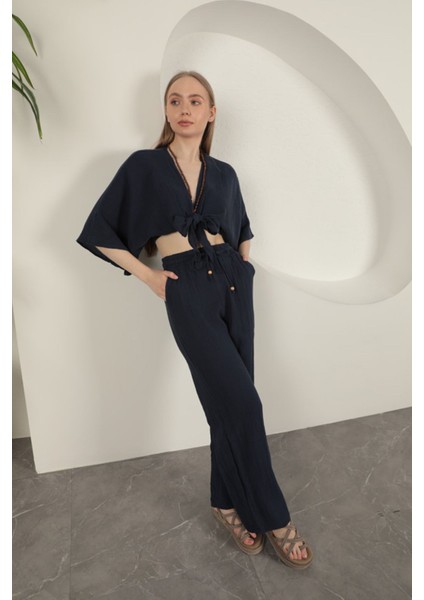 Müslin Kumaş Kimono-Lacivert fırsatları