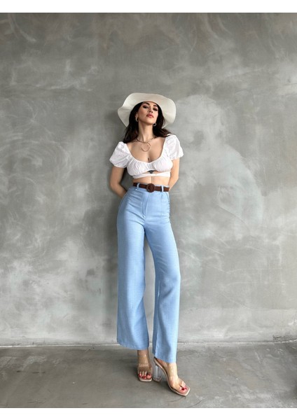 Beli Kemerli Keten Pantolon