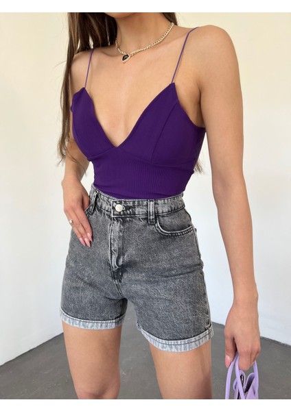 Duble Paça Yıkamalı Denim Şort