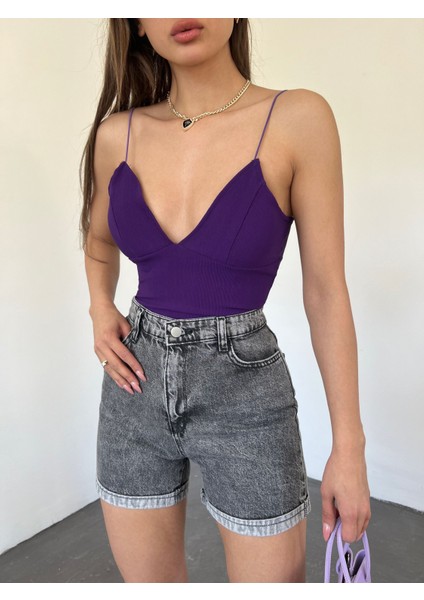 Duble Paça Yıkamalı Denim Şort