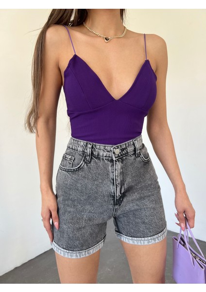 Duble Paça Yıkamalı Denim Şort