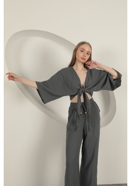 Müslin Kumaş Kimono-Antrasit fiyatları