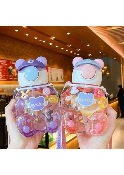 Su Matarası Boyun Askılı Suluk Renkli Çizgi Film ve Desenli Karakterler Çocuklara Özel Taşıması Kolay Okulda Piknikde Kullanıma Uygun 750ML Crk2 (Pembe)