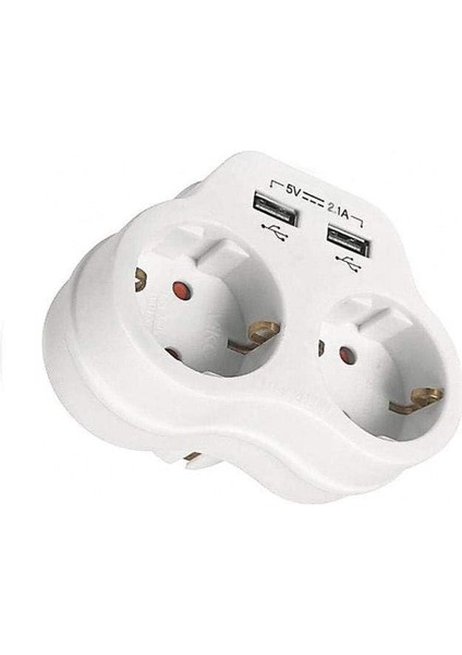 Ikili Topraklı ve USB Çıkışlı Fiş Priz (2A) Vk