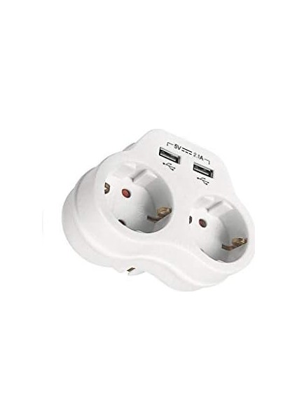 Ikili Topraklı ve USB Çıkışlı Fiş Priz (2A) Vk