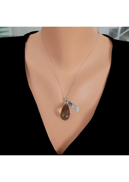 925Ayar Gümüş Smoky Quartz Damla Taşlı Kolye