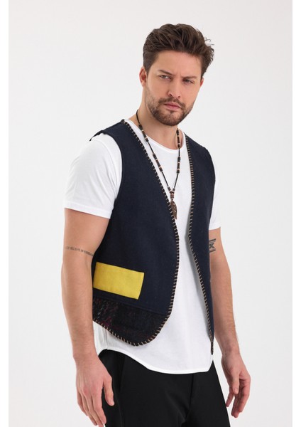 Düğme ve Kemer Detaylı Deri Yelek