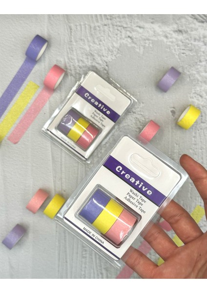 Soft Renkli 3'lü Washi Bant/ Washi Tape/ Washi Paper/ Adhesive Tape