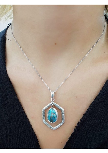 Doğal Turkuaz Taşlı 925 Ayar Gümüş Tasarım Kolye fiyatları