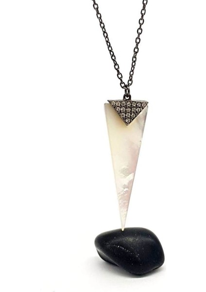 Doğal Sedef Taşlı Tasarım Gümüş Kolye