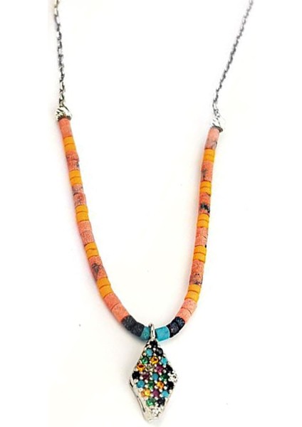 Renkli miyuki taşlı gümüş kolye