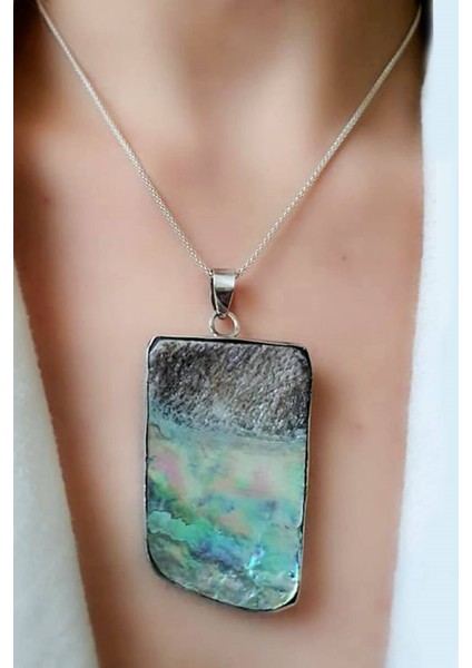 okyanus sedefi gümüş el işi kolye