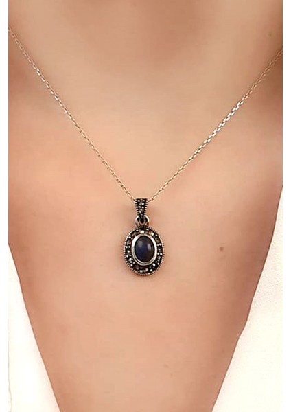 Markazit Taşlı Lapis 925AYAR Gümüş Kolye