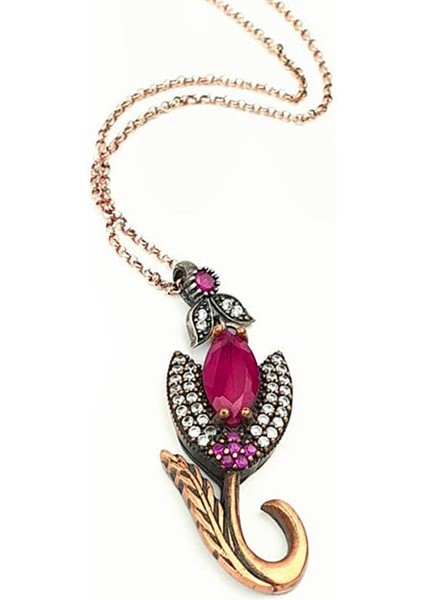 Lale figürlü Kök yakut taşlı gümüş otantik kolye fiyatları