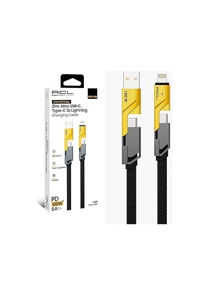 4 In 1 Usb+C Type C To Lightning Şarj Kablosu, Metal Başlık Sağlam Kopmaz Kablo 100 W Pd Hızlı Şarj