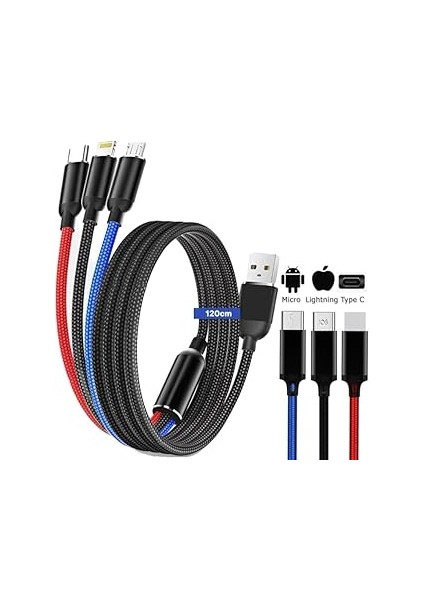 Uygun Elektroni̇k Hızlı Şarj ve Data Aktarım Kablosu, 60W - 3A USB A, Type C (Usb C), Micro Usb, Lig