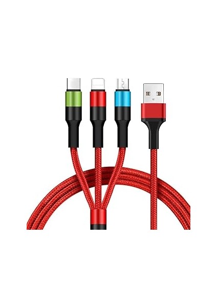 Uruchi Caring Touch Selection 3 In 1, Şarj & Data Aktarım Kablosu, Kırmızı,lightning & Micro Usb, T