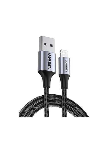 Ugre, Mfi Lisanslı Usb-A & Lightning Örgülü Data ve Şarj Kablosu, 2 Metre, Siyah, ‎60158