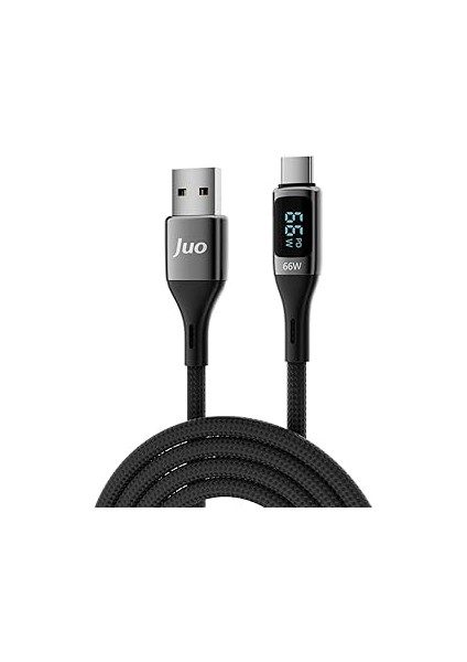 Juo 66W Dijital LED Ekranlı Örgülü Usb-A To USB Type-C Hızlı Şarj ve Data Kablosu 2 Metre