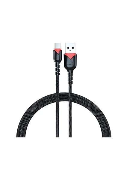 Type-C Şarj Kablosu 2.0A Type-C To USB Örgülü Hızlı Şarj Kablosu Syrox C92, Siyah