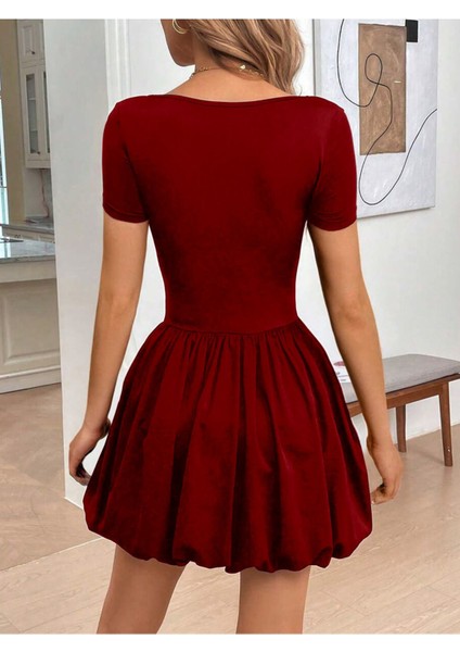 Bozz&bozz Collection Kadın Trend U Yaka Balon Etek Mini Elbise