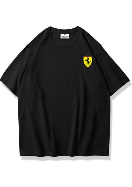 Bozz&bozz Collection Unisex Oversize Ferrari Logo T-Shirt