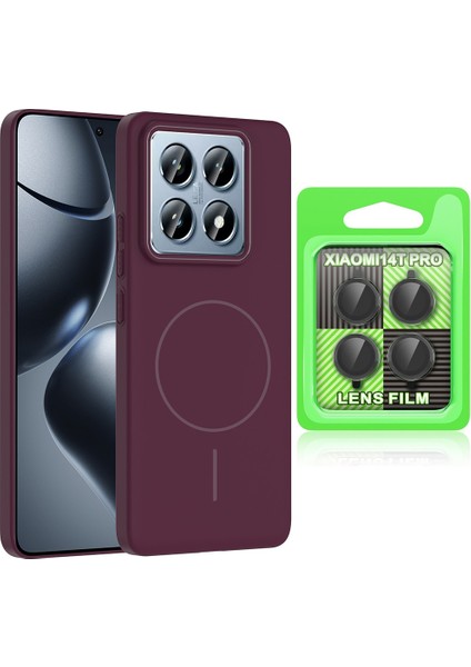 Xiaomi 14T Pro Kılıf M-safe Şarj Özellikli Zore Ruby Sert Kapak + Kamera Lens Koruyucu