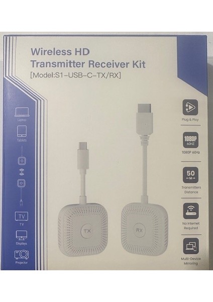 Kablosuz Typec HDMI Aktarıcı Wireless Type-C HDMI Kablosuz Görüntü Aktarıcı